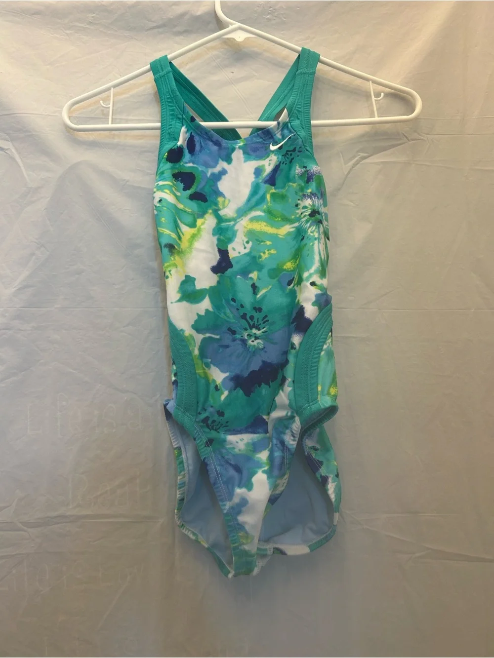 Nike Girls' Competitive Teal & Blue Floral One-Piece Swimsuit Sz 10/26 NWWT